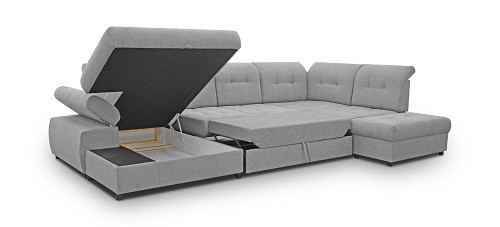 Certina u sofa vist med åben opbevaring samt omdannet til seng