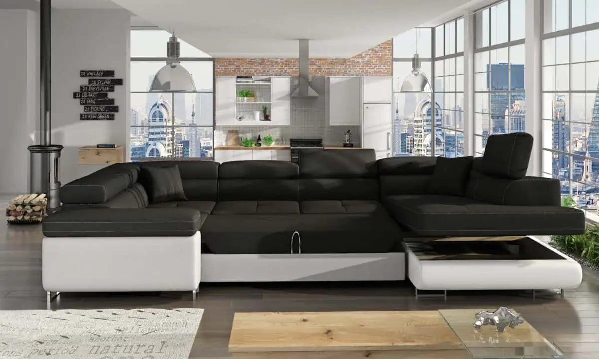 Prestige Two u sofa i hvid og sort farve omdannet til seng