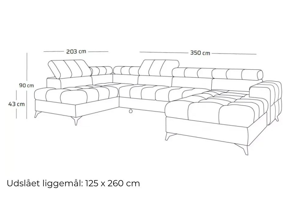 Pudding u-sofa graa dimensjoner